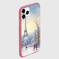 Чехол iPhone 11 Pro матовый Новогодний Париж, цвет: 3D-малиновый — фото 2