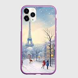 Чехол iPhone 11 Pro матовый Новогодний Париж, цвет: 3D-фиолетовый