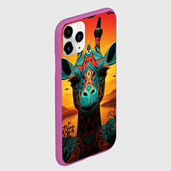 Чехол iPhone 11 Pro матовый Жираф в стиле фолк-арт, цвет: 3D-фиолетовый — фото 2