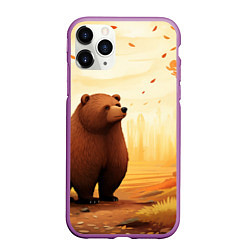 Чехол iPhone 11 Pro матовый Мишка в осеннем лесу фолк-арт, цвет: 3D-фиолетовый