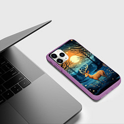 Чехол iPhone 11 Pro матовый Олень в ночном лесу фолк-арт, цвет: 3D-фиолетовый — фото 2