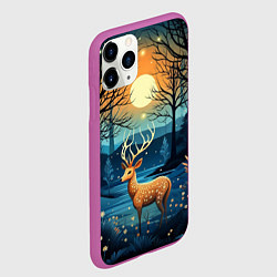 Чехол iPhone 11 Pro матовый Олень в ночном лесу фолк-арт, цвет: 3D-фиолетовый — фото 2