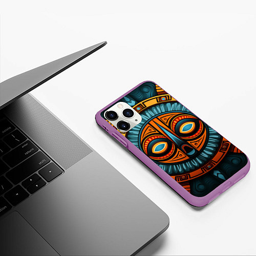 Чехол iPhone 11 Pro матовый Орнамент в африканском стиле / 3D-Фиолетовый – фото 3