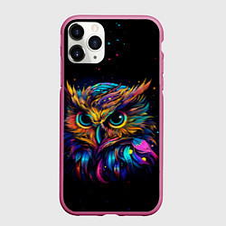 Чехол iPhone 11 Pro матовый Разноцветная цифровая сова - нейросеть, цвет: 3D-малиновый