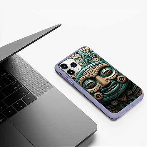 Чехол iPhone 11 Pro матовый Орнамент в стиле индейцев майя / 3D-Светло-сиреневый – фото 3