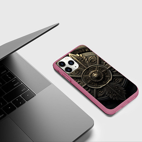Чехол iPhone 11 Pro матовый Узор в скандинавском стиле / 3D-Малиновый – фото 3