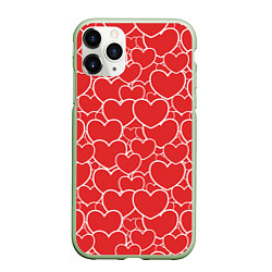Чехол iPhone 11 Pro матовый Сердечки любви, цвет: 3D-салатовый