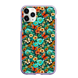 Чехол iPhone 11 Pro матовый Бабочки в цветах паттерн, цвет: 3D-светло-сиреневый