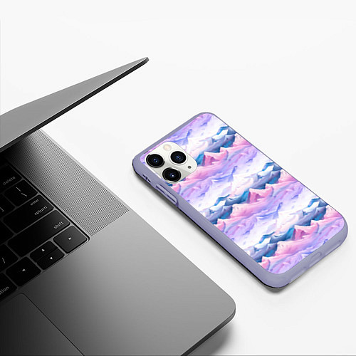 Чехол iPhone 11 Pro матовый Розовые горы паттерн / 3D-Светло-сиреневый – фото 3
