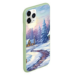 Чехол iPhone 11 Pro матовый Тропинка к новогоднему дому, цвет: 3D-салатовый — фото 2