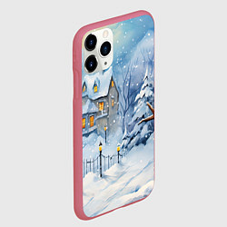 Чехол iPhone 11 Pro матовый Новогодний снеговик с шарфом, цвет: 3D-малиновый — фото 2