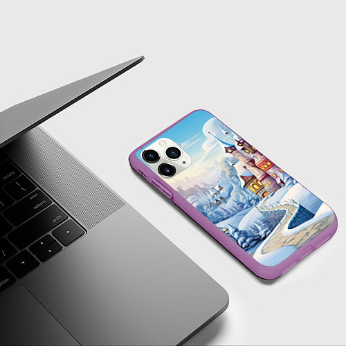 Чехол iPhone 11 Pro матовый Новогодний городок / 3D-Фиолетовый – фото 3