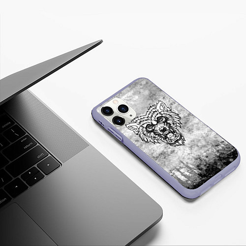 Чехол iPhone 11 Pro матовый Texture - Злой волк / 3D-Светло-сиреневый – фото 3