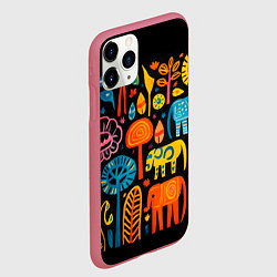 Чехол iPhone 11 Pro матовый Африканский узор со слонами - нейросеть, цвет: 3D-малиновый — фото 2