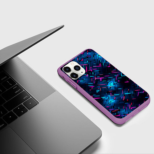 Чехол iPhone 11 Pro матовый Неоновая сталь cyberpunk / 3D-Фиолетовый – фото 3