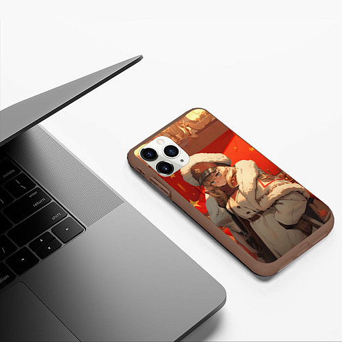 Чехол iPhone 11 Pro матовый Девочка и СССР / 3D-Коричневый – фото 3