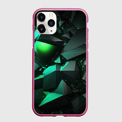 Чехол iPhone 11 Pro матовый Зеленые абстрактные объекты, цвет: 3D-малиновый