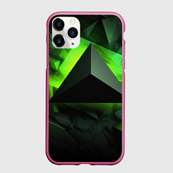 Чехол iPhone 11 Pro матовый Зеленые треугольники, цвет: 3D-малиновый