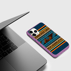 Чехол iPhone 11 Pro матовый Этнический рисунок в горизонтальную полоску, цвет: 3D-фиолетовый — фото 2