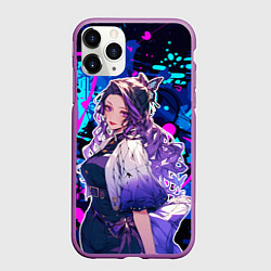 Чехол iPhone 11 Pro матовый Шинобу Кочо и граффити, цвет: 3D-фиолетовый