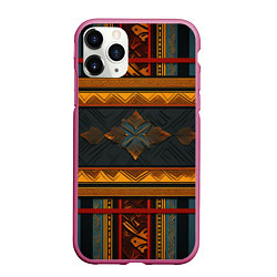 Чехол iPhone 11 Pro матовый Этнический рисунок в полоску, цвет: 3D-малиновый