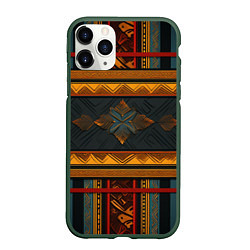 Чехол iPhone 11 Pro матовый Этнический рисунок в полоску, цвет: 3D-темно-зеленый