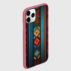 Чехол iPhone 11 Pro матовый Этнический орнамент в вертикальную полоску, цвет: 3D-малиновый — фото 2