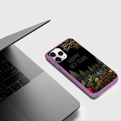 Чехол iPhone 11 Pro матовый Happy new year black style / 3D-Фиолетовый – фото 3