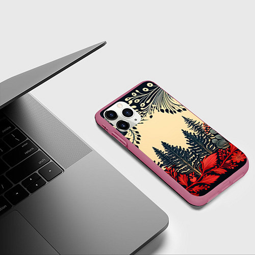 Чехол iPhone 11 Pro матовый Новогодний лес / 3D-Малиновый – фото 3