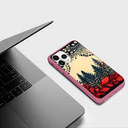 Чехол iPhone 11 Pro матовый Новогодний лес, цвет: 3D-малиновый — фото 2