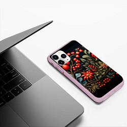 Чехол iPhone 11 Pro матовый Новогодние ягоды и цветы, цвет: 3D-розовый — фото 2