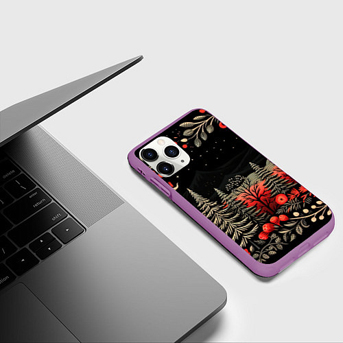Чехол iPhone 11 Pro матовый Новогодняя темная ночь / 3D-Фиолетовый – фото 3