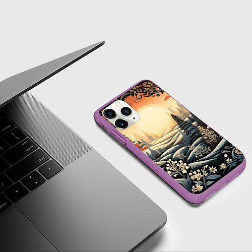 Чехол iPhone 11 Pro матовый Зимний предновогодний пейзаж / 3D-Фиолетовый – фото 3