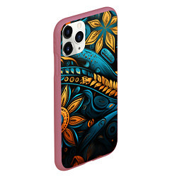Чехол iPhone 11 Pro матовый Узор с растительными элементами, цвет: 3D-малиновый — фото 2