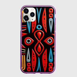 Чехол iPhone 11 Pro матовый Красно-синий узор в африканском стиле, цвет: 3D-фиолетовый