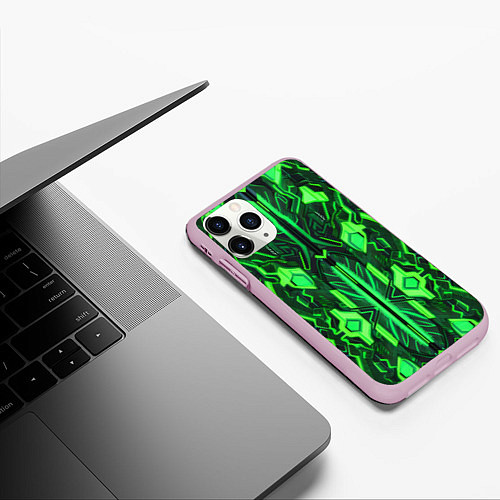 Чехол iPhone 11 Pro матовый Киберпанк неоновая броня зелёная / 3D-Розовый – фото 3