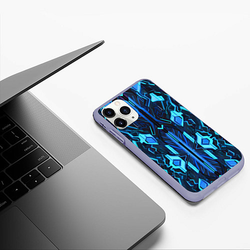 Чехол iPhone 11 Pro матовый Киберпанк неоновая броня синяя / 3D-Светло-сиреневый – фото 3