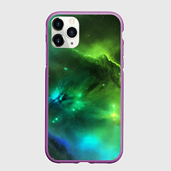 Чехол iPhone 11 Pro матовый Бескрайний космос зелёный, цвет: 3D-фиолетовый