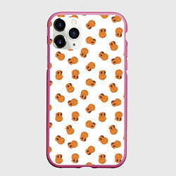 Чехол iPhone 11 Pro матовый Мини капибары, цвет: 3D-малиновый