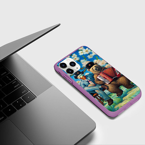 Чехол iPhone 11 Pro матовый Русский медведь Винсента Ван Гога / 3D-Фиолетовый – фото 3
