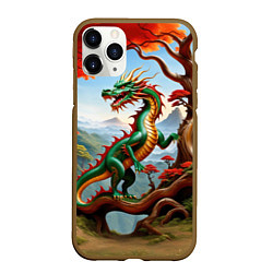 Чехол iPhone 11 Pro матовый Зеленый деревянный дракон, цвет: 3D-коричневый