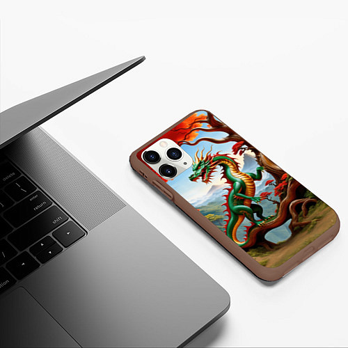 Чехол iPhone 11 Pro матовый Зеленый деревянный дракон / 3D-Коричневый – фото 3