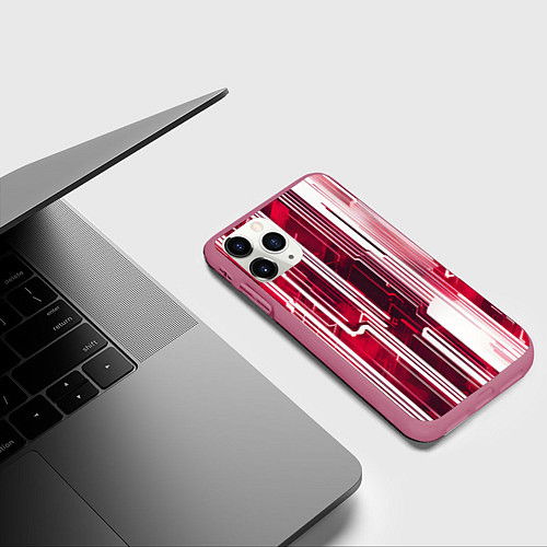 Чехол iPhone 11 Pro матовый Киберпанк полосы белый и красный / 3D-Малиновый – фото 3