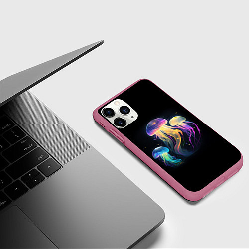 Чехол iPhone 11 Pro матовый Танец медуз / 3D-Малиновый – фото 3
