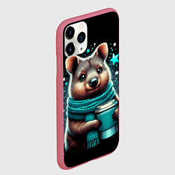 Чехол iPhone 11 Pro матовый Улыбчивый квокка с стаканчиком кофе, цвет: 3D-малиновый — фото 2