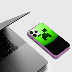 Чехол iPhone 11 Pro матовый Майнкрафт крипер, цвет: 3D-фиолетовый — фото 2