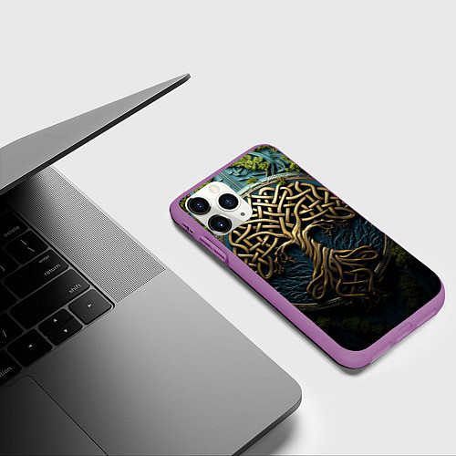 Чехол iPhone 11 Pro матовый Кельты: древо жизни / 3D-Фиолетовый – фото 3