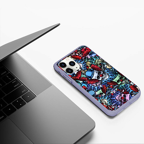 Чехол iPhone 11 Pro матовый Череп клоун паттерн / 3D-Светло-сиреневый – фото 3