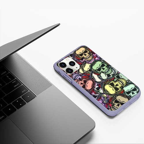 Чехол iPhone 11 Pro матовый Череп в наушниках паттерн / 3D-Светло-сиреневый – фото 3