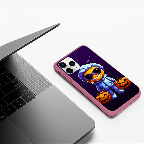 Чехол iPhone 11 Pro матовый Happy pumpkin / 3D-Малиновый – фото 3